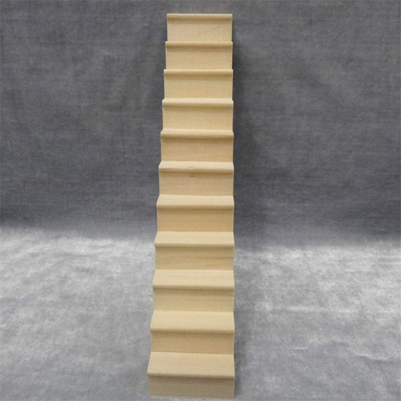 Sewroro Doll House Furnishings 1 12 Scale Dollhouse Stairs Miniature Stairs Wooden Stringer Steps Model DIY Mini Wood Staircase Without Armrest for Micro Landscape Decor - Image 5